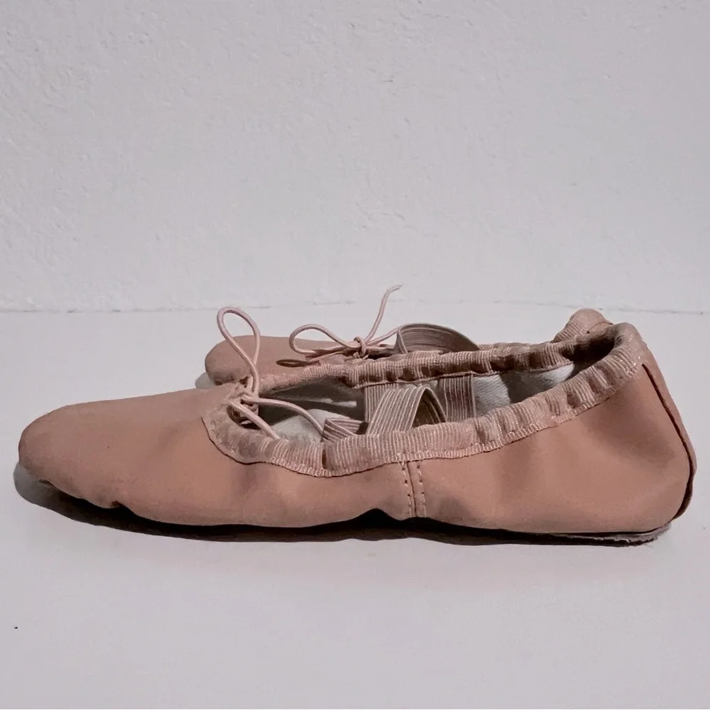 Stella Pink Leather Ballet Slippers w Elastic Straps & Drawcord Little Girl 13